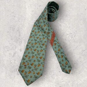 VALENTINO Green/Orange Floral Leaf Silk LUXURY Tie ITALY